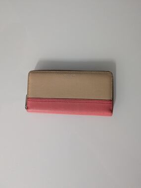 Coach Two-Tone Zip Wallet in Beige and Pink